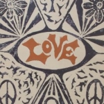 1967 love woodblock  18 x 15