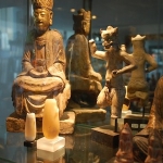18c guanyin with egyptian ancient alabaster jars and chinese war god